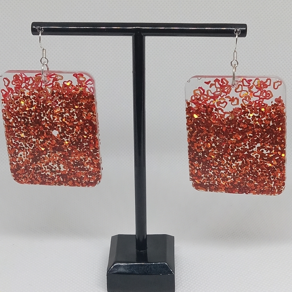 Hand Crafted Red Glitter Earrings